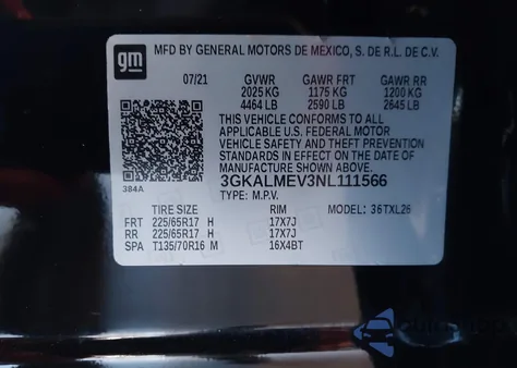 2022 GMC Terrain Fwd Sle from USA, damaged, VIN 3GKALMEV3NL111566